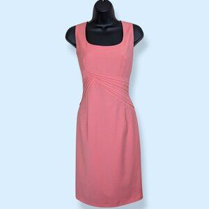 Monica Ricci Pink-Coral Pleated Wool Blend Dress